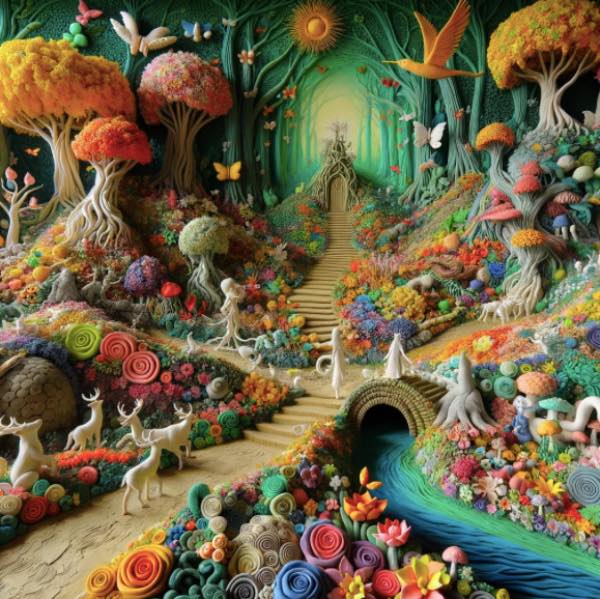 Une fresque colorée qui représente un jardin enchanté, avec une diversité d'éléments naturels et imaginaires. Ce projet stimule non seulement la créativité des enfants mais les encourage aussi à réfléchir sur l'importance de la nature et sur la façon dont les différents éléments d'un écosystème interagissent.